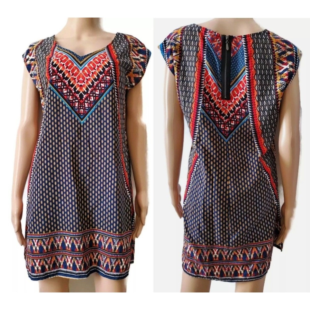 BeBop Women's Multicolor Printed Side Slit Long Shirt Dress Tunic Size Medium - Picture 14 of 15